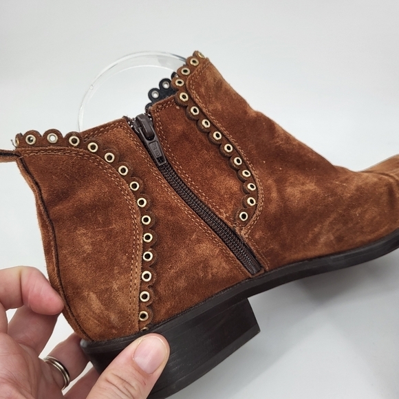 Kanna Genuine Suede Leather Chelsea Ankle Booties Side Zip Tan Brown Size 40 9 - Picture 7 of 10
